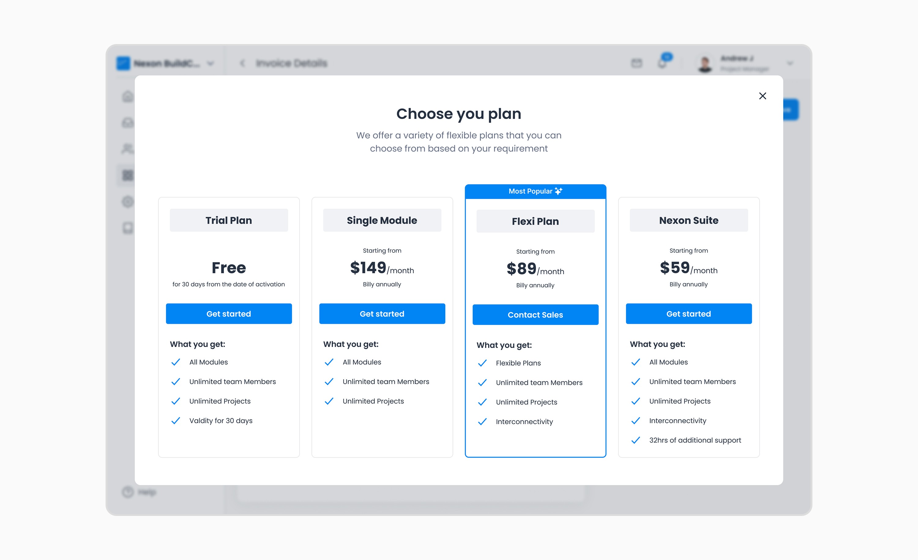 Pricing screen